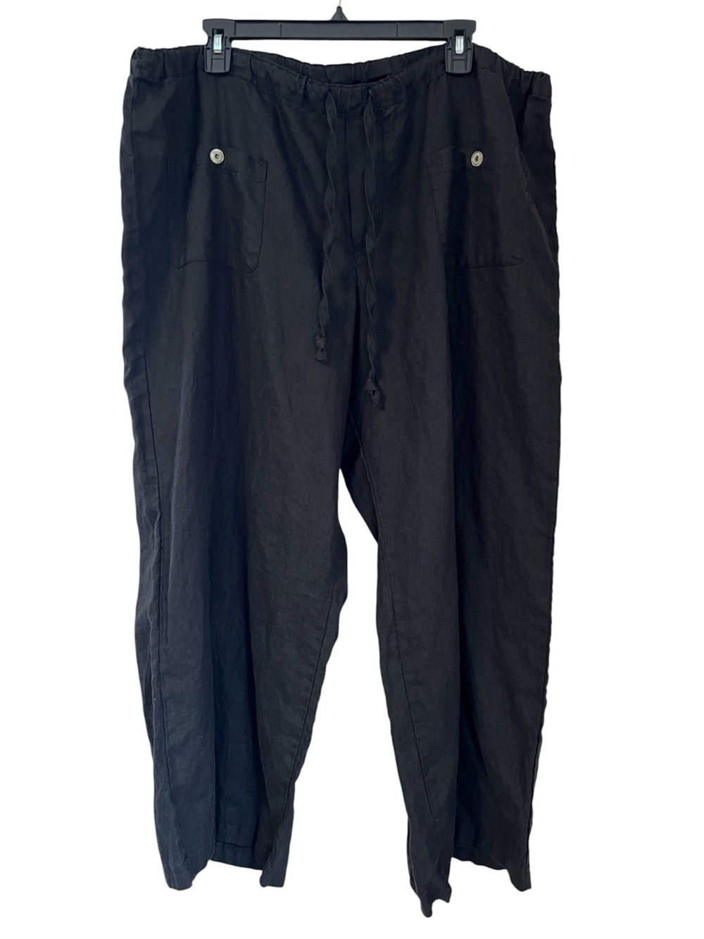 Allen Allen 100% Linen Wide Leg Pants Women Plus 1X Black Pull On Minimalist Vtg